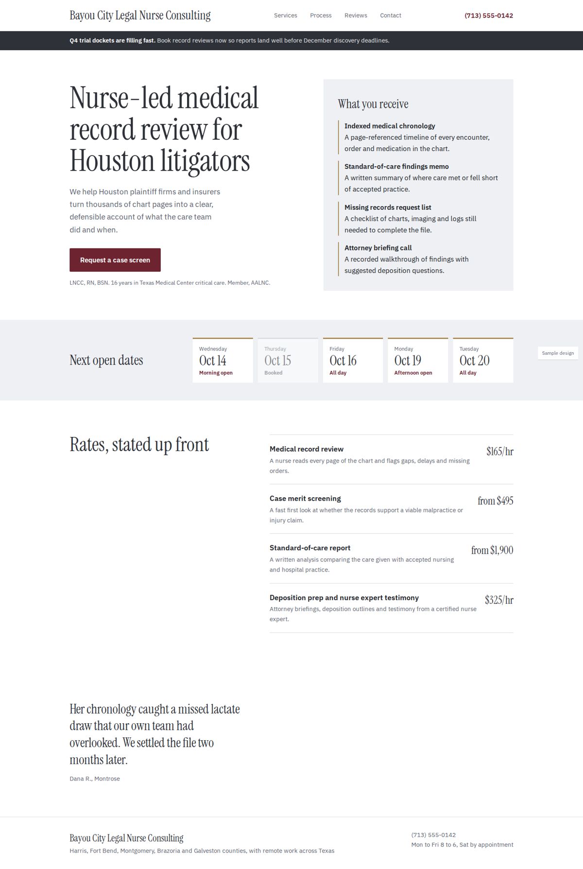 Full page of a sample business website, desktop view